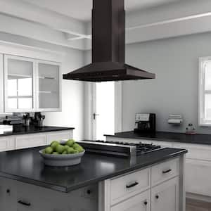 36 in. 400 CFM Convertible Island Mount Range Hood in Black Stainless Steel