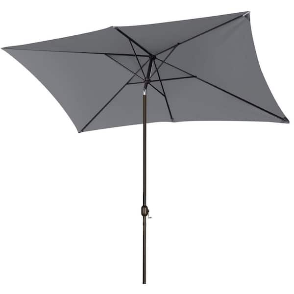 Unbranded 6.5 ft. x 10 ft. Metal Market Tilt Patio Umbrella in Dark Grey