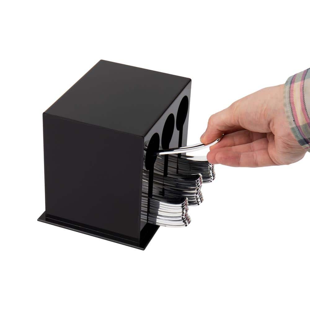 Black 3-Compartment Plastic Utensil Dispenser