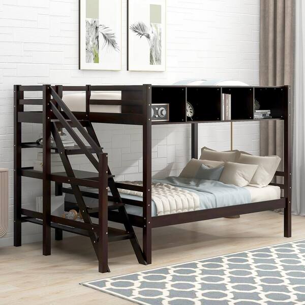 Espresso bunk bed store with stairs