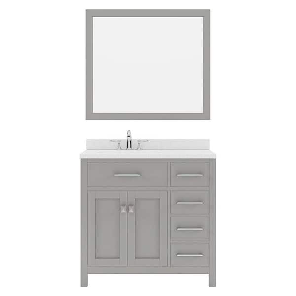 Virtu USA Caroline Parkway 36 in. W x 22 in. D x 35 in. H Single Sink Bath Vanity in Cashmere Gray with Quartz Top and Mirror