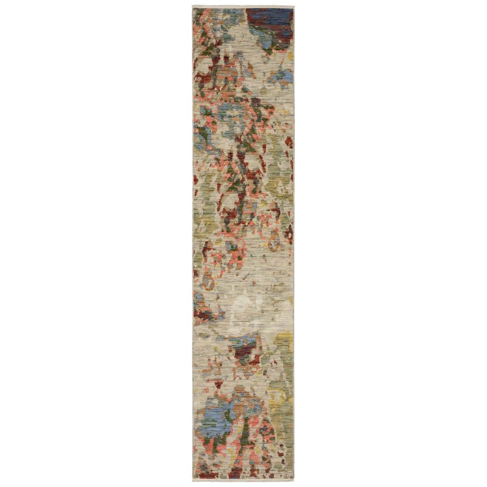 Solano Beige/Multi-Colored 2 ft. x 12 ft. Melded Abstract Wool Nylon Blend Fringe-Edge Indoor Runner Area Rug price history on PriceWatchPro