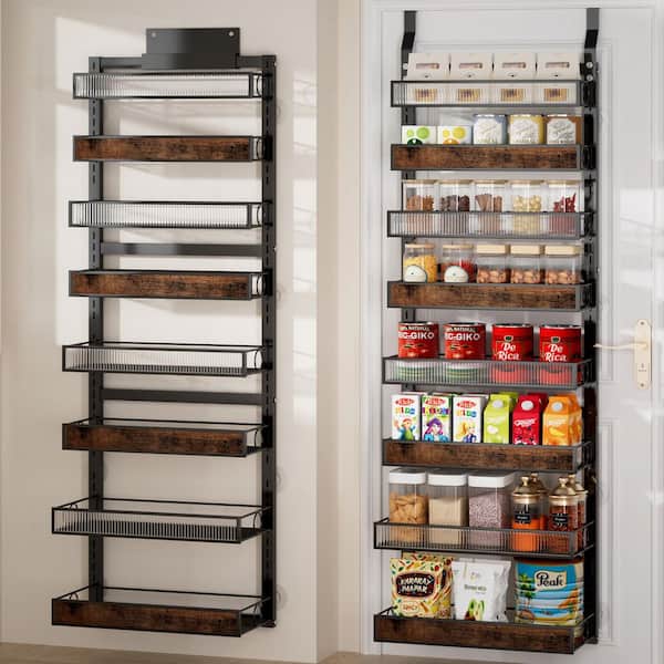 8-Tier Metal Wall-Mount Over The Door Pantry Organizer with Adjustable Basket for Kitchen Pantry and Bathroom