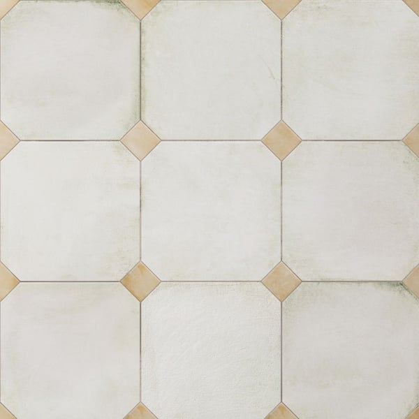 Merola Tile Laverton Octagon Nieve with Taco Beige 8 in. x 8 in. Porcelain Floor and Wall Tile (11.25 sq. ft. /Case)