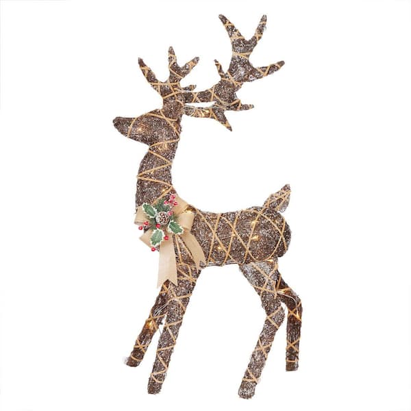 48 in. Tall 3D Natural Rattan Reindeer with Warm White LED Lights,