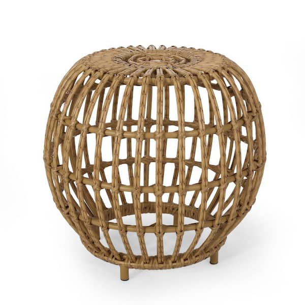 Miscool Anky Light Brown Round Wicker 18.5 in. H Outdoor Side Table