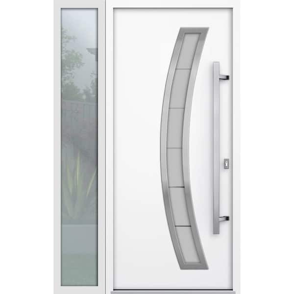 VDOMDOORS 52 in. x 80 in. Left-hand/Inswing Frosted Glass White Enamel Steel Prehung Front Door with Hardware