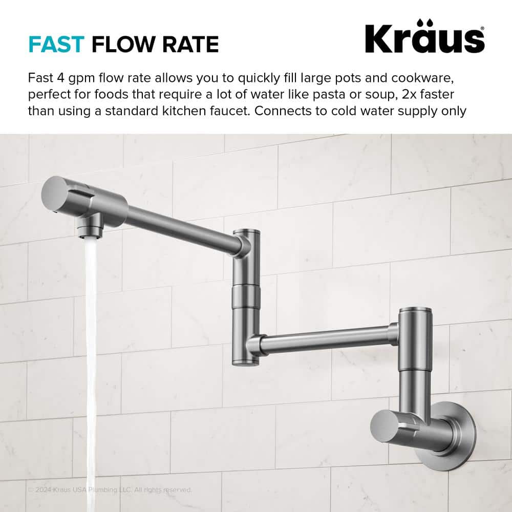 Bolden Stainless Steel Wall Mount Pot Filler Faucet with Retractable Arm