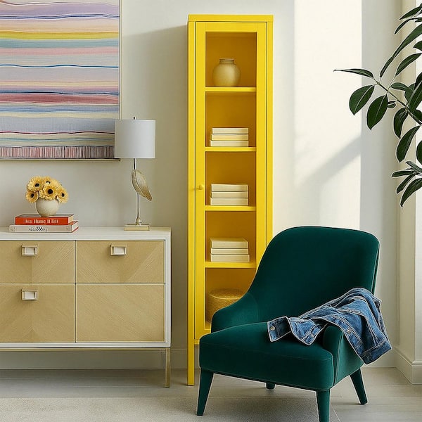 Glamour Home Avis Yellow 71in. Office Storage Cabinet with 4 Shelves