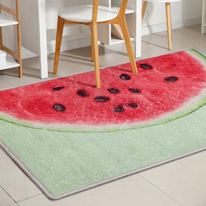 Apollo Half Watermelon Modern Printed Red Lime 5 ft. x 7 ft. Area Rug