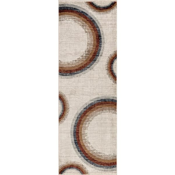 2 ft. 6 in. x 8 ft. Beige Waverley Distressed Circles Fringe Runner Rug