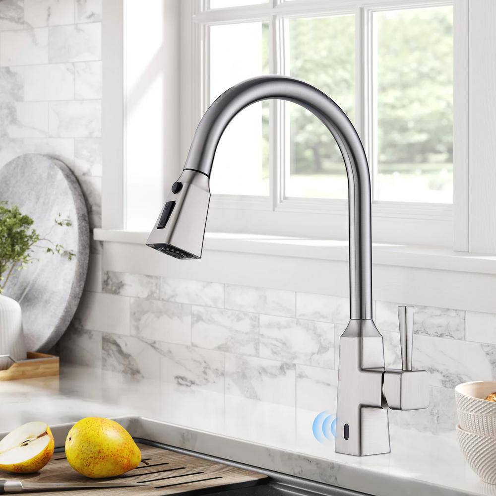 Brushed Nickel Touchless Kitchen Faucet with Pull-Down Sprayer