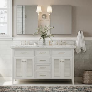 Kensington 61 in. W x 22 in. D x 36 in. H Bath Vanity in White with Carrara White Marble Top