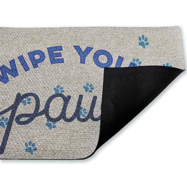 Wipe Your Paws Greeting Blue 18 in. x 30 in. Polyester Non-Slip Outdoor Door Mat