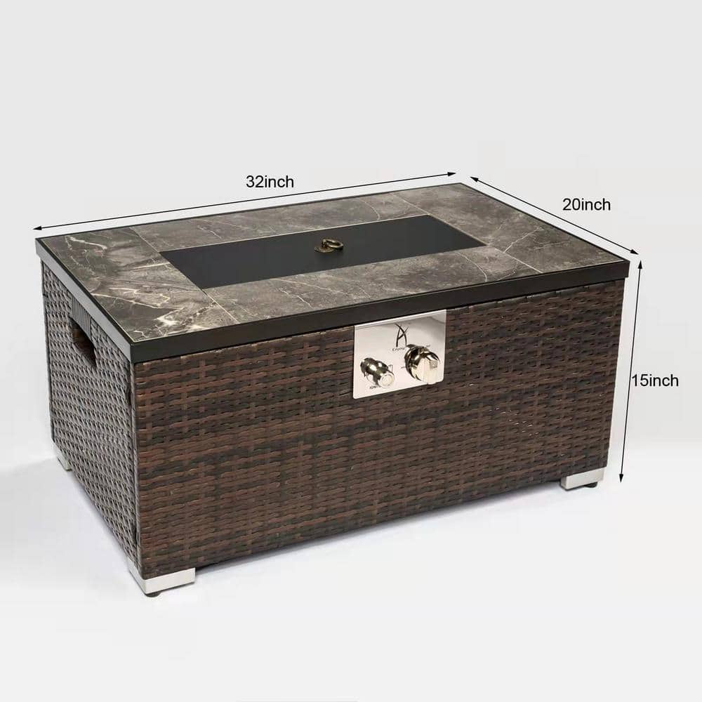 32 Inch Brown Steel Propane Fire Pit Table with Marble Top