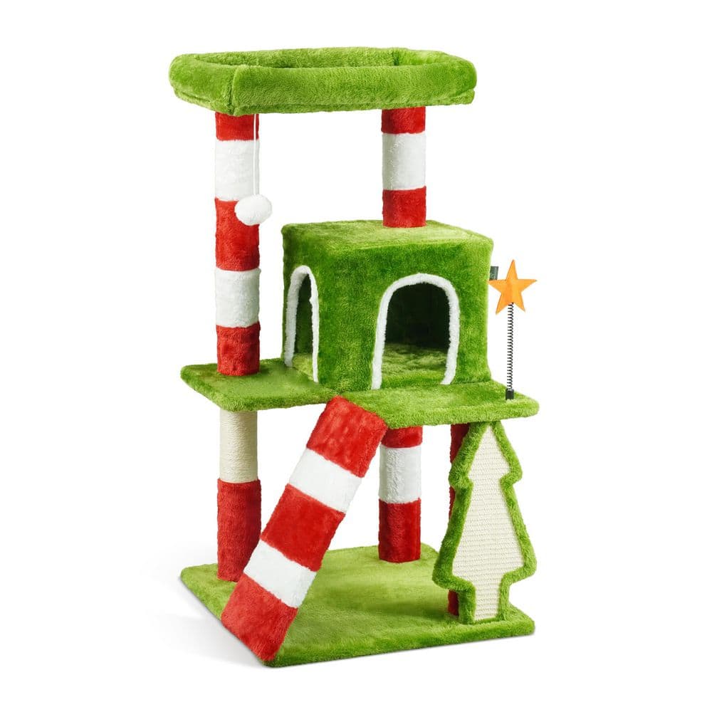 Indoor Christmas Cat Tree with Scratching Post,  Hammock, Play Ball & Cave Condo, Christmas Decoration price history on PriceWatchPro