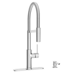 Tamarind Semi-Pro 1-Handle Pull Down Sprayer Kitchen Faucet with Deckplate and Soap Dispenser in Stainless Steel