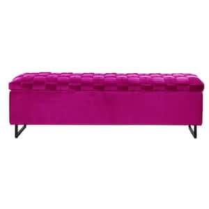 Ruth 18.1 in. W H x 15.7 in. W 20-Pair Fuchsia Plywood Shoe Storage Bench with Upholstered Velvet