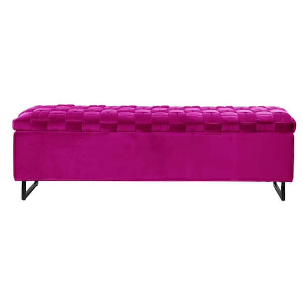 Inspired Home Ruth 18.1 in. W H x 15.7 in. W 20-Pair Fuchsia Plywood Shoe Storage Bench with Upholstered Velvet
