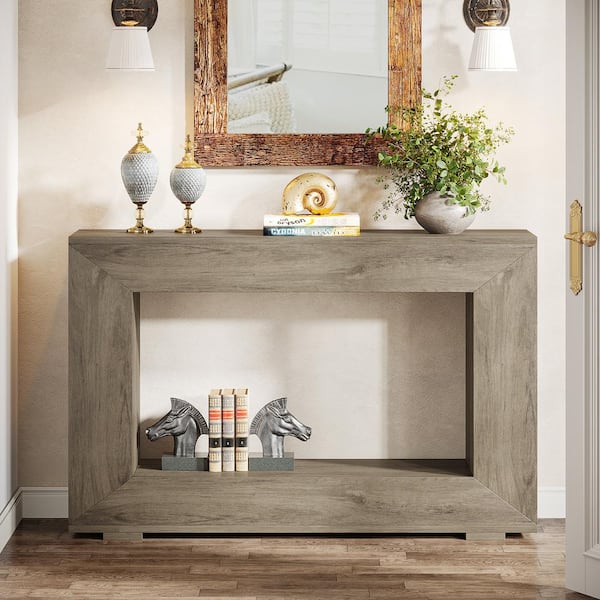 BYBLIGHT Turrella 47 in. Gray Rectangle MDF Console Table with Storage, Entryway Accent Table for Living Room, Entrance, Hallway