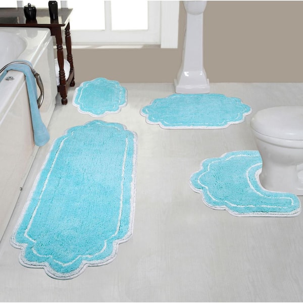 HOME WEAVERS INC Allure Collection 100% Cotton Tufted Bath Rug, 4-Pcs Set with Contour, Turquoise