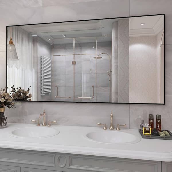 Klajowp 60 in. W x 28 in. H Large Rectangular Right angle Aluminum Alloy Framed Wall Mounted Bathroom Vanity Mirror in Black