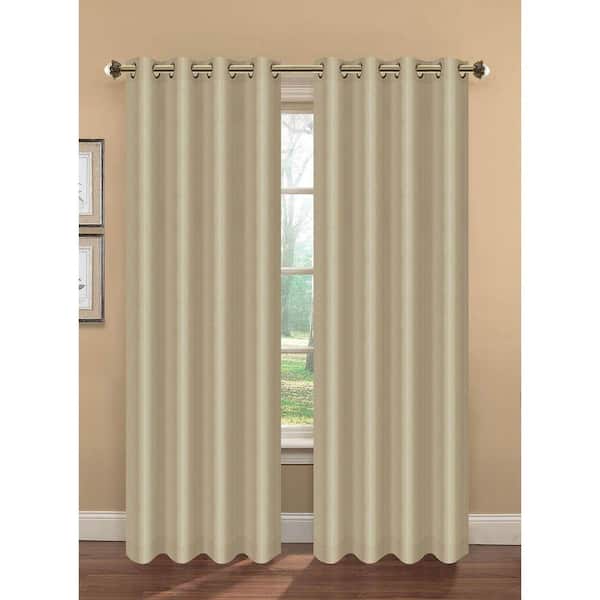 Bella Luna Semi-Opaque Camilla Faux Silk 84 in. L Room Darkening Grommet Curtain Panel Pair, Taupe (Set of 2)