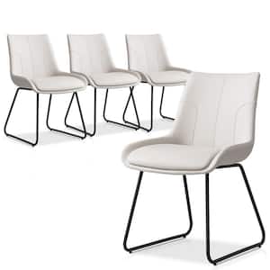 Beige Faux Leather Upholstered Dining Chairs with Black Metal Legs (Set of 4 Black Legs Chairs)