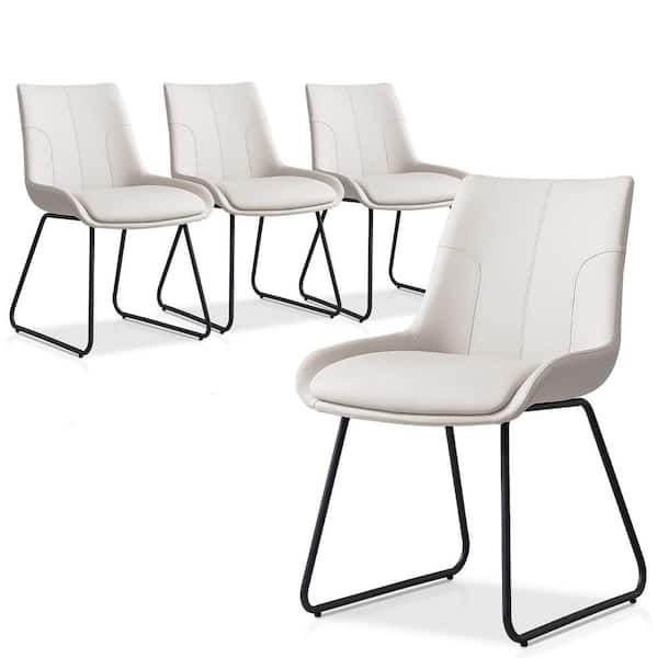 null Beige Faux Leather Upholstered Dining Chairs with Black Metal Legs (Set of 4 Black Legs Chairs)
