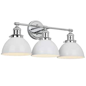 Savannah 26 in. W. 3-Light Polished Chrome Vanity Light with Satin White Shades
