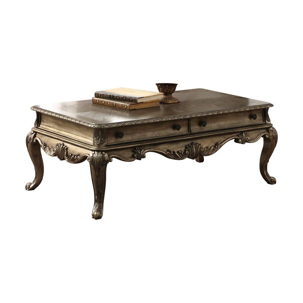 Vintage Oak Rectangular Coffee Table with Cabriole Legs and Storage