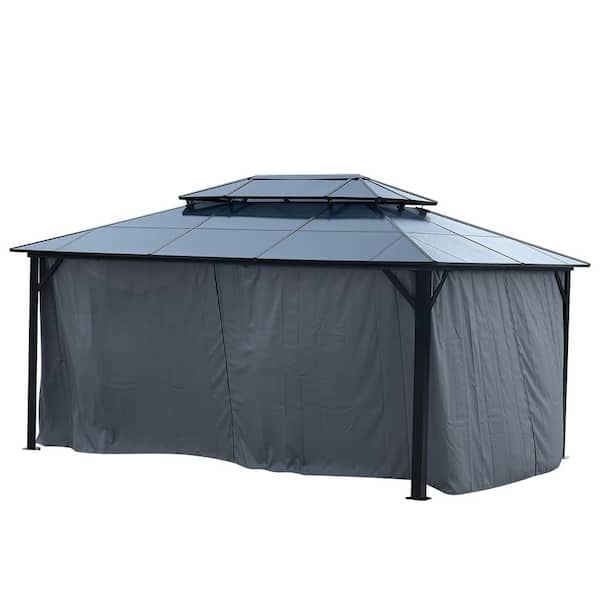 JOYRACER 12 ft. x 16 ft. Outdoor Hardtop Gazebo with Polycarbonate Double Roof, Netting & Curtains, for Backyard Gatherings