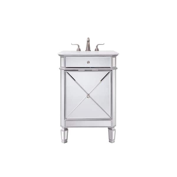 Unbranded Simply Living 24 in. W x 20.5 in. D x 35 in. H Bath Vanity in Antique Silver with Ivory White Engineered Marble