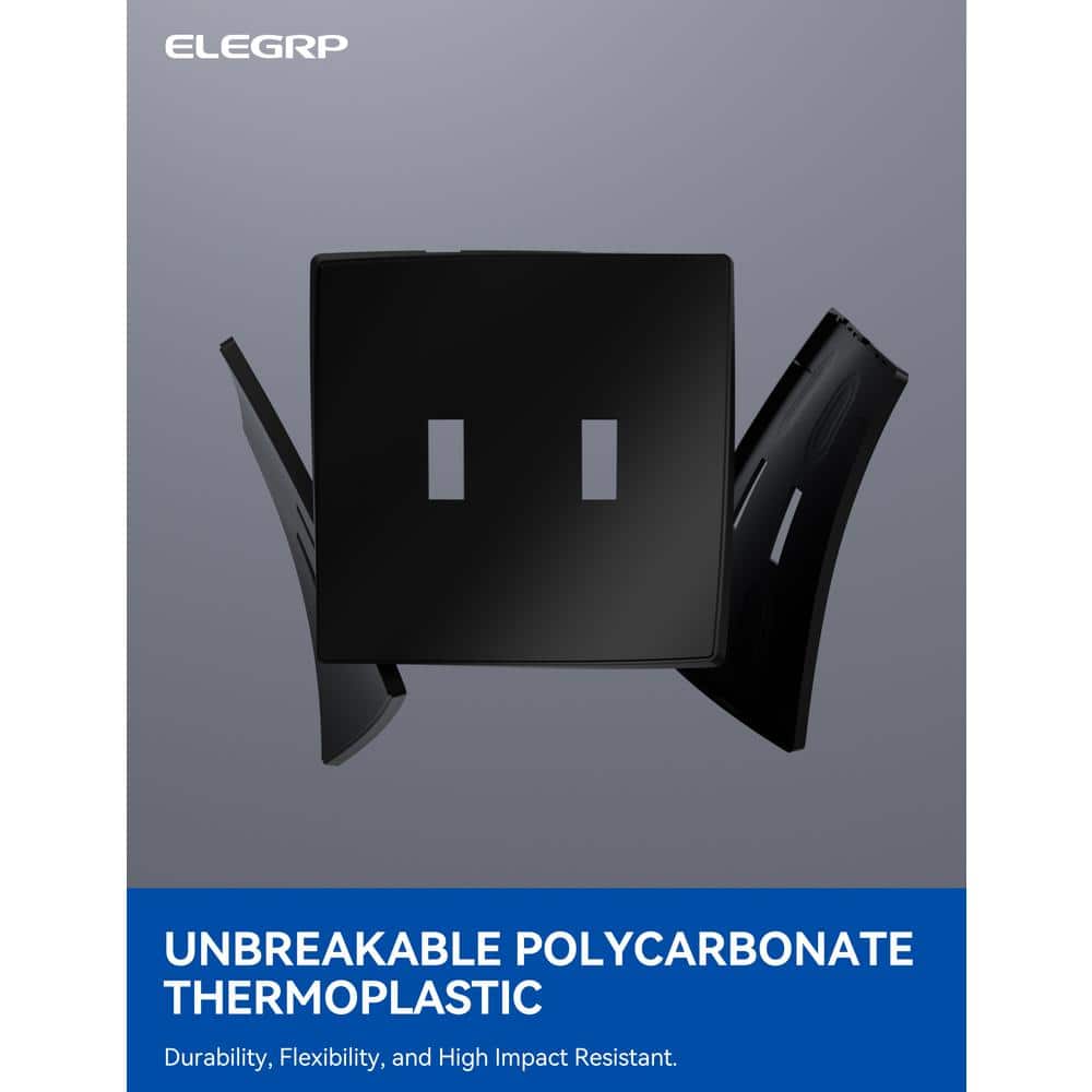 Black 2-Gang Screwless Plastic Toggle Wall Plate