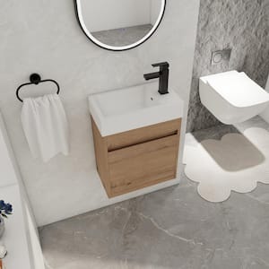 18.12 in. W x 10.25 in. D x 22.81 in. H Floating Wall-Mounted Bath Vanity in Imitative Oak with White Resin Top