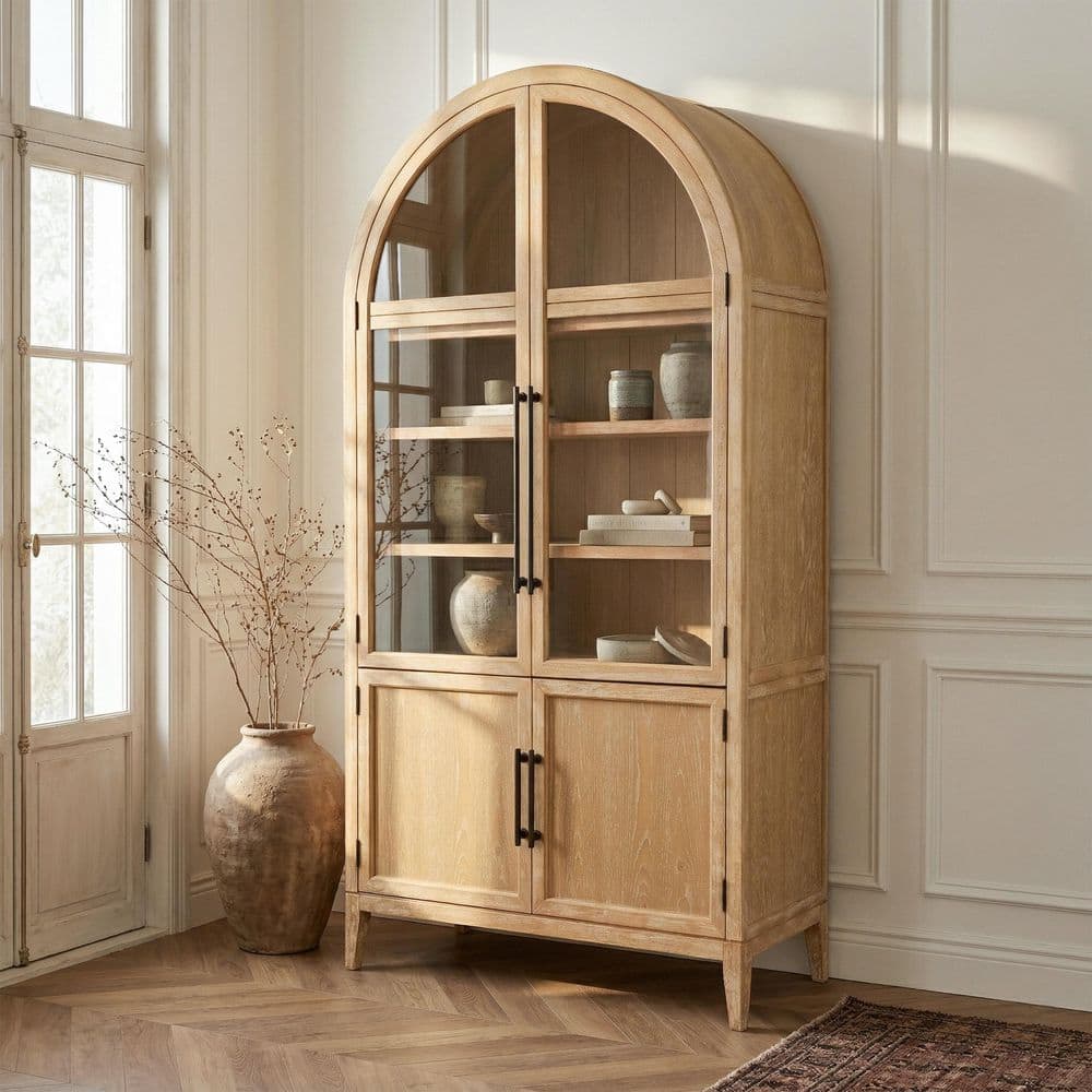 Garanie Natural 89 in. H Arched Accent Cabinet with 6 Shelves Adjustable Shelves
