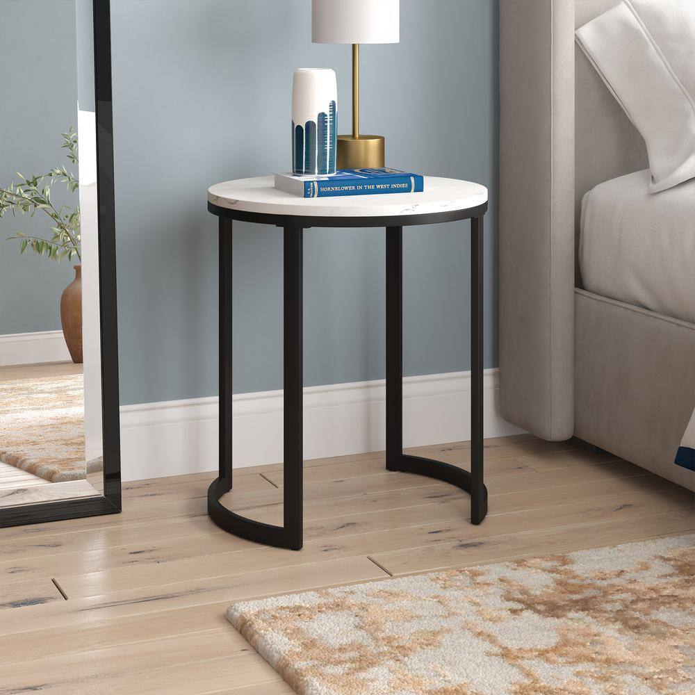 Modern Geometric 20" Round Metal Side Table with Faux Marble Top