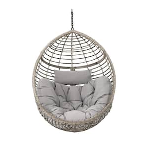 Grey PE Rattan Wicker Iron Outdoor Lounge Chair With Grey Cushion Without Stand