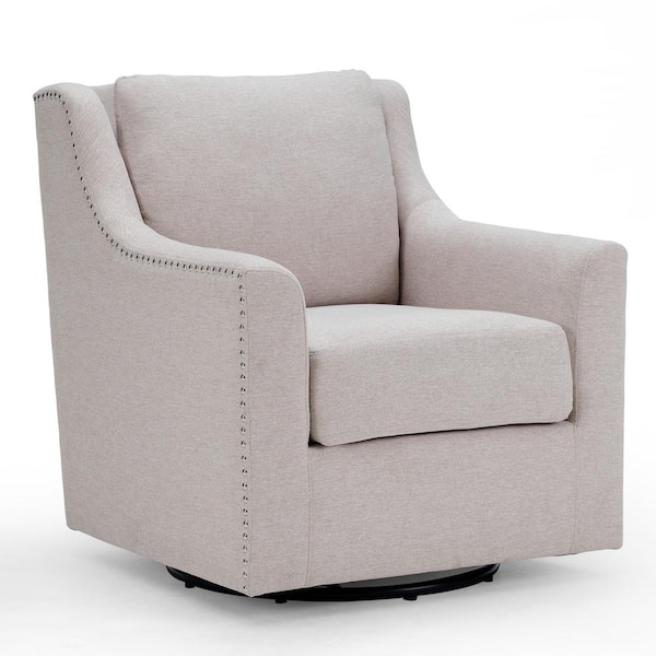 Bestier Beige Linen Arm Chair with 360° Swivel Track Arms Accent Chair with Overstuffed Cushion and 1 Pillow