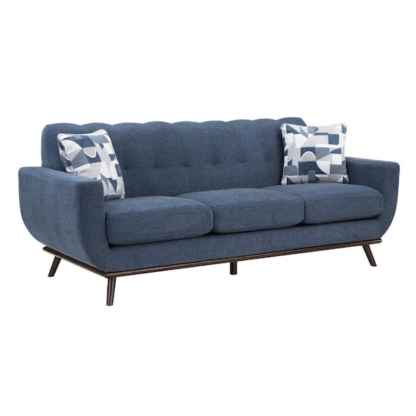 Benjara Keto 35 in. Straight Arm Fabric Rectangle Sofa in Blue and Brown