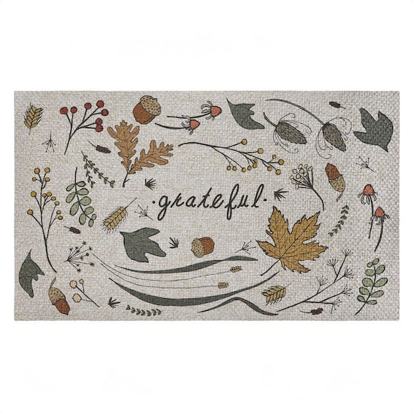 Grateful Autumn Leaves Brown 18 in. x 30 in. Polyester Non-Slip Outdoor Door Mat
