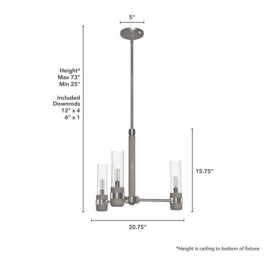 River Mill Rustic-Modern 3-Light Chandelier in Brushed Nickel