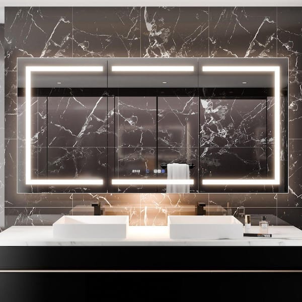 72 in. W x 36 in. H Rectangular Aluminum Recessed/Surface Mount LED Medicine Cabinet with Mirror Outlet and Dual USB