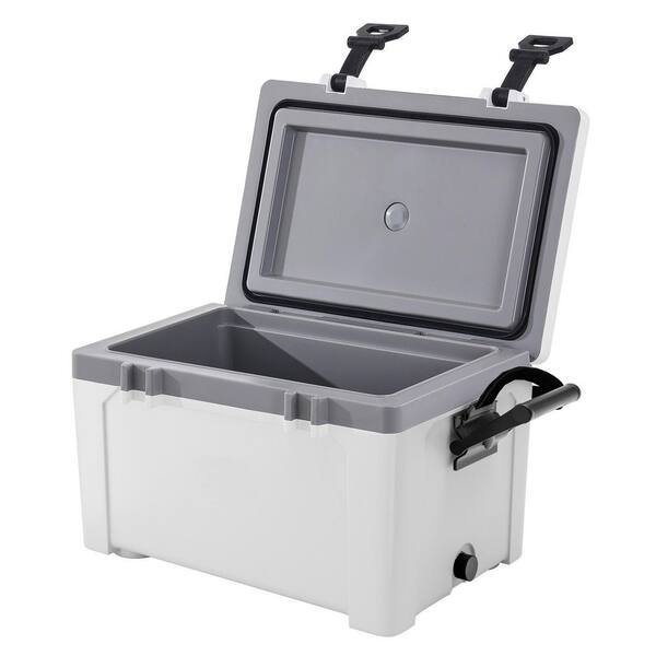 26 qt. White Plastic Portable Hard Cooler, 38 Can Capacity