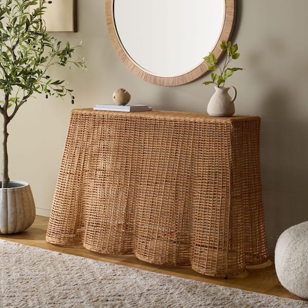 Jilliette 19.3 in. Natural Rectangle Wicker Rattan Console Table