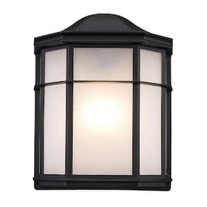 Andrews 1-Light Black Outdoor Pocket Wall Light Fixture with Frosted Acrylic Shade