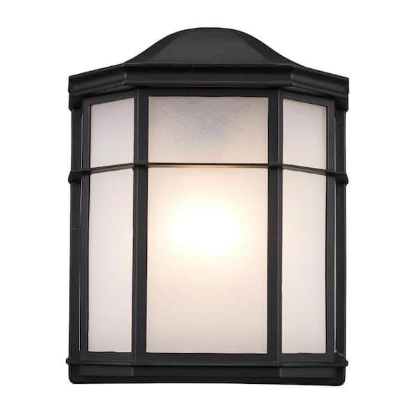 Bel Air Lighting Andrews 1-Light Black Outdoor Pocket Wall Light Fixture with Frosted Acrylic Shade
