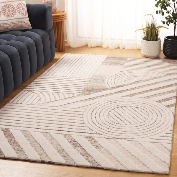 Ebony 8 ft. x 10 ft. Ivory/Brown High-Low Geometric Area Rug