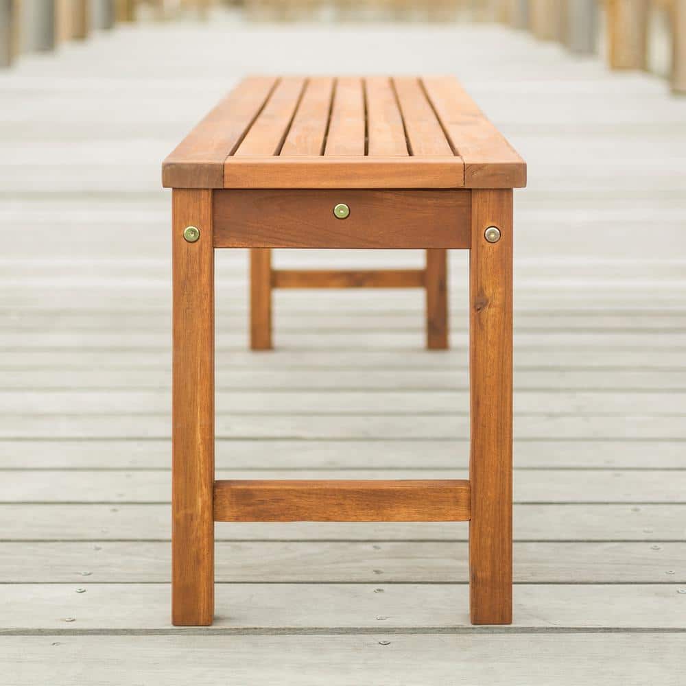 Solid Acacia Wood Outdoor Bench in Natural Brown Finish
