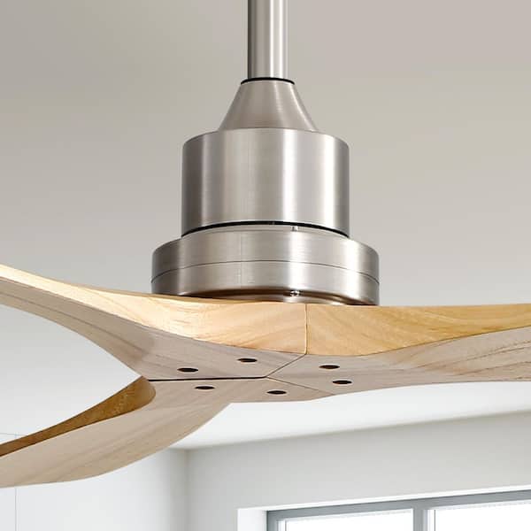 Sofucor 52 in. 6-Speed Indoor/Outdoor Silver Modern Ceiling Fan with 3 Carved Wood Fan Blades and Remote Control